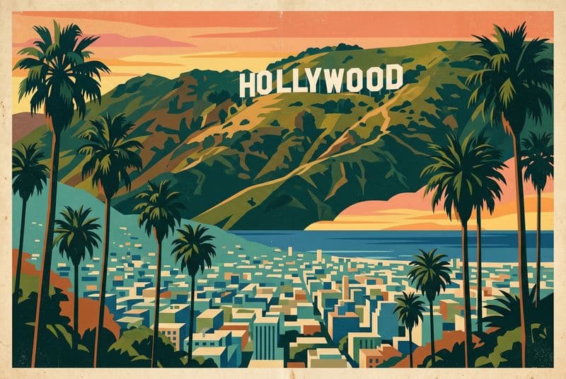 The Hollywood Sign as a vintage travel poster