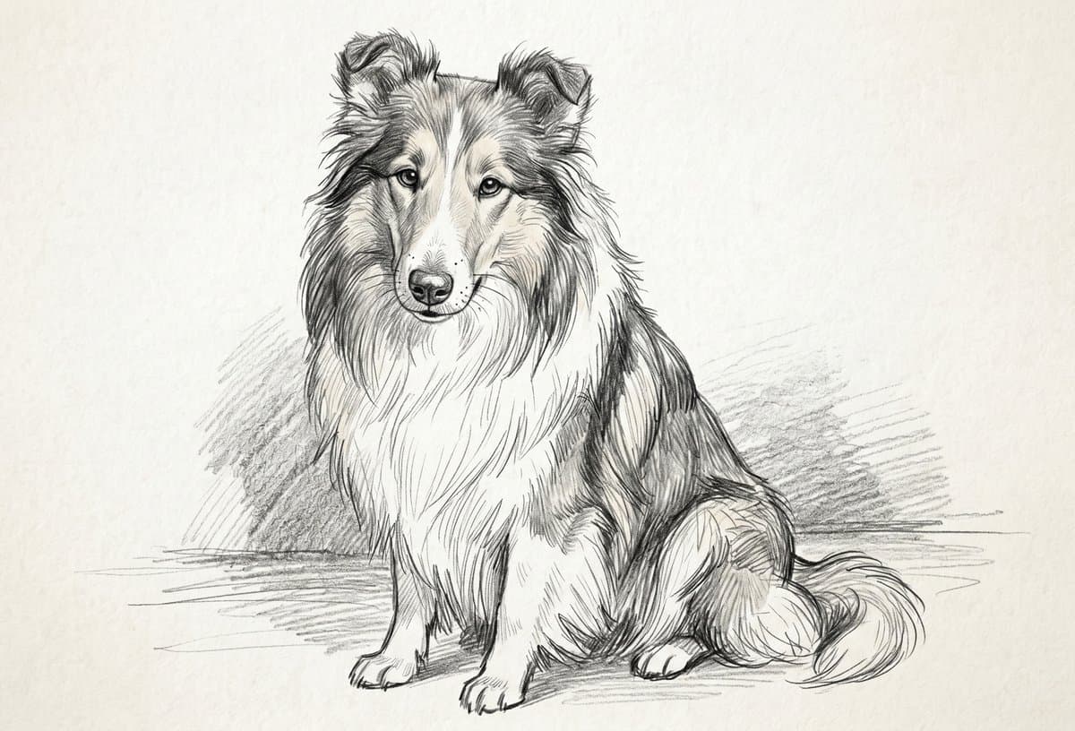 Pencil portrait of an adopted collie